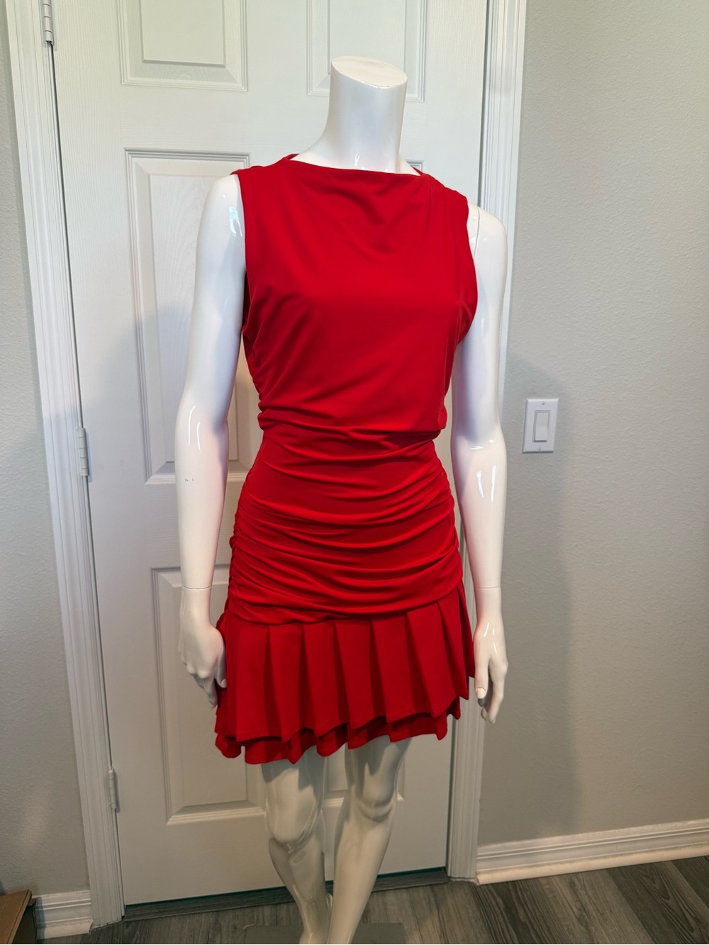 SHEIN- Red Sleeveless Ruched Mini Dress - Classic Women's Cocktail Dress